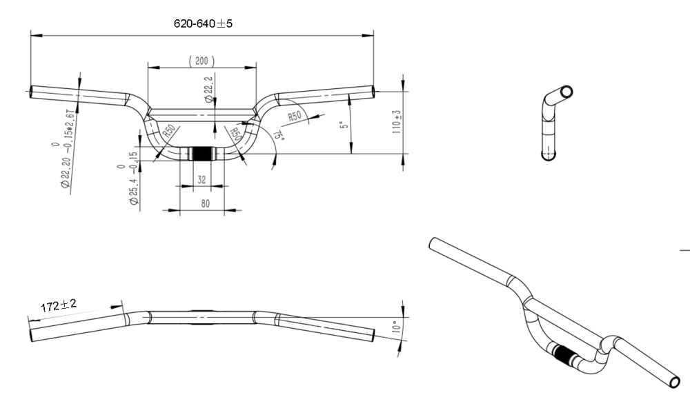 Bild 1 von Fahrrad Lenker Alu BMX Fahrradlenker freistyle bike handlebar 25,4mm 620- 640 mm